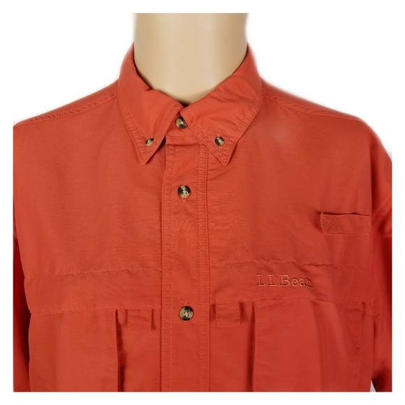 L.L. Bean Mens Fishing Shirt Sz L Orange Vented - Picture 2 of 6